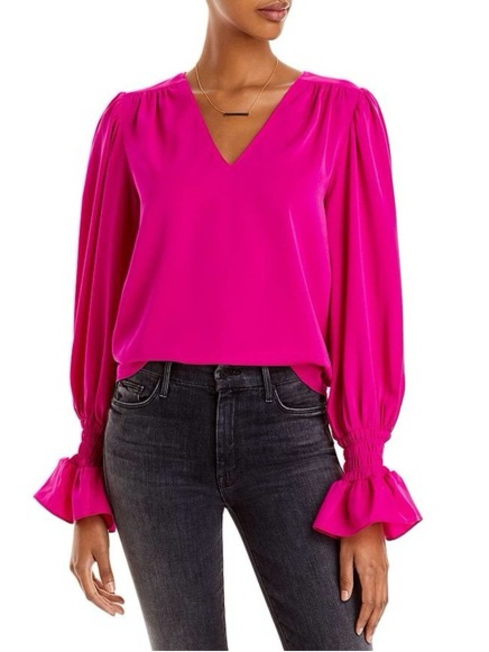 Express Bright Fuchsia V-Neck Long Sleeve Blouse